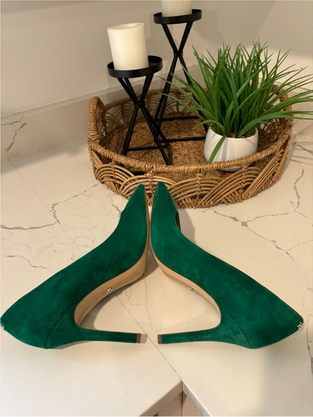 Sam Edelman Hazel Pointed Toe Heels Suede Emerald Green RARE Womens 8.5 Holidays - Picture 5 of 15